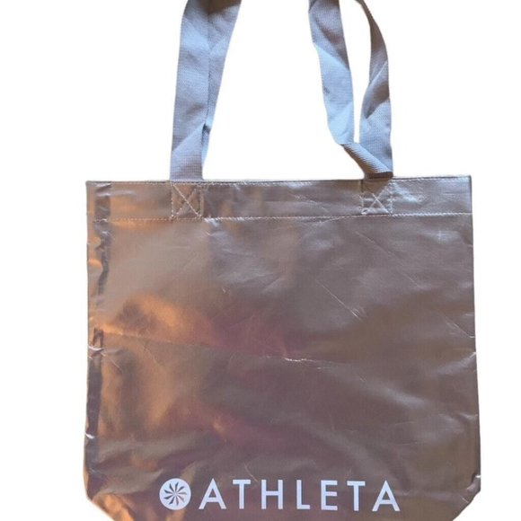 ATHLETA Metallic Silver Tote Reusable Clothes Shopping Bag With Handles - Picture 1 of 3